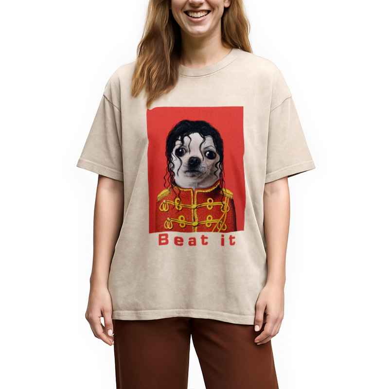 Modecanvas Beat It Dog Meme Washed T-Shirt