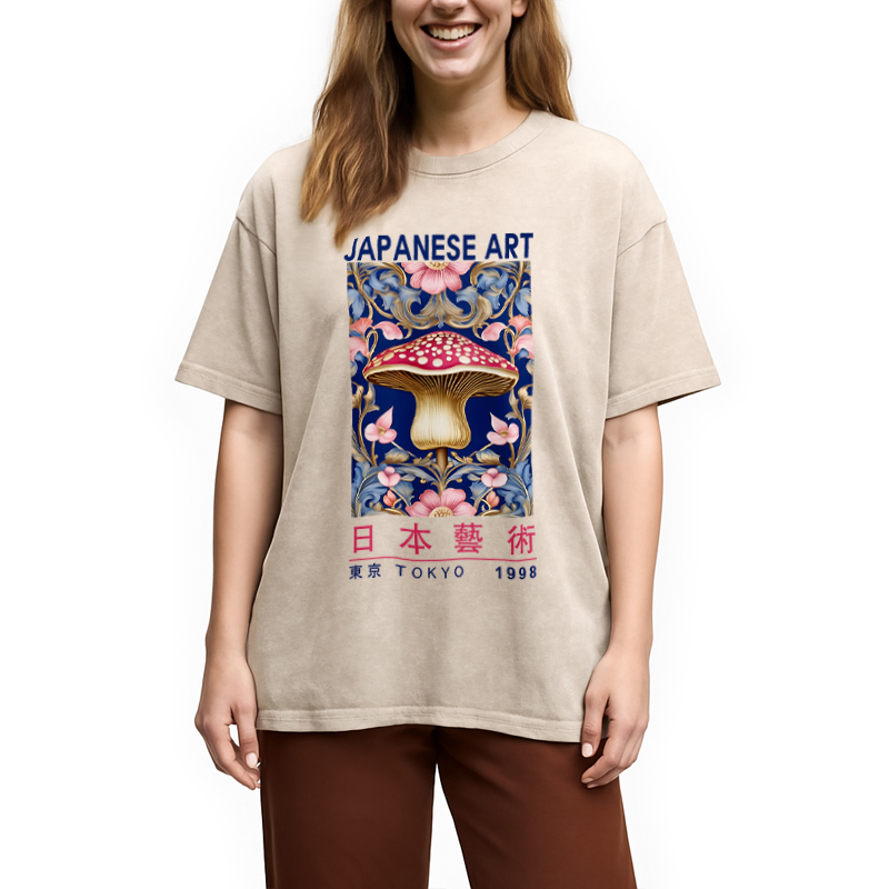 Modecanvas Blue Mushroom Vintage Washed T-Shirt