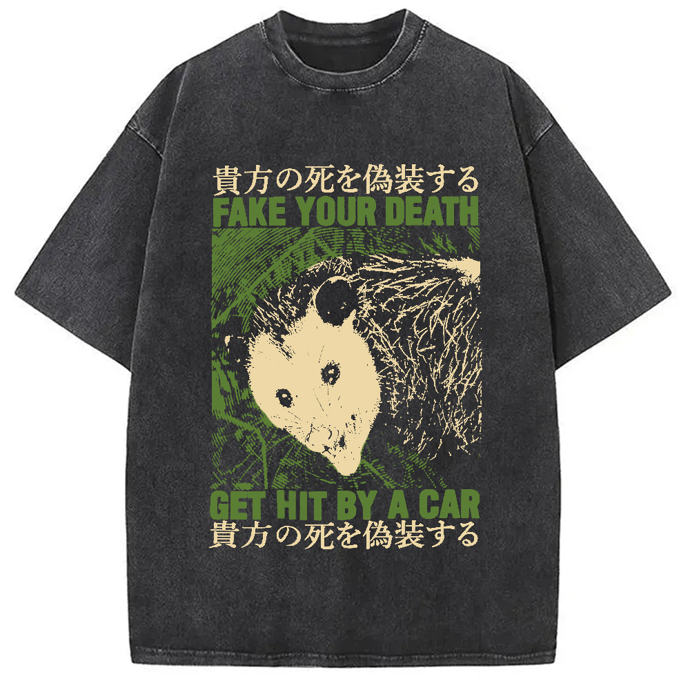 Modecanvas Fake Your Death Opossum Washed T-Shirt