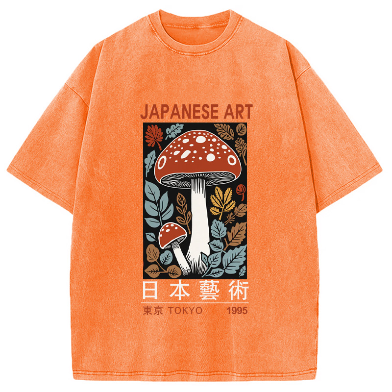 Modecanvas Fall Forest Mushroom Washed T-Shirt