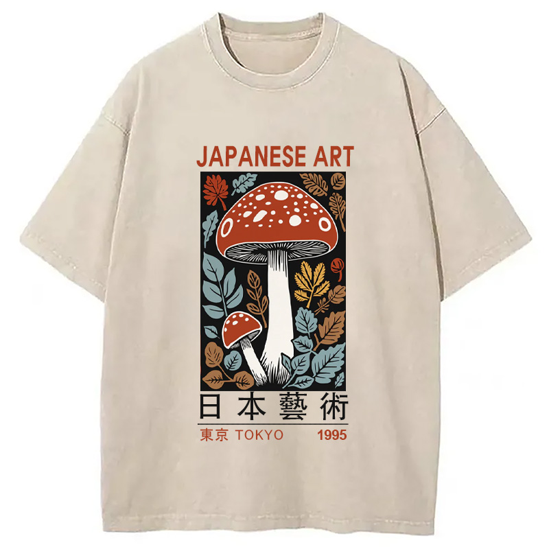 Modecanvas Fall Forest Mushroom Washed T-Shirt