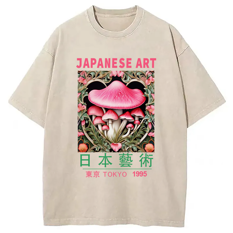 Modecanvas Pink Fantasy Mushrooms Art Washed T-Shirt