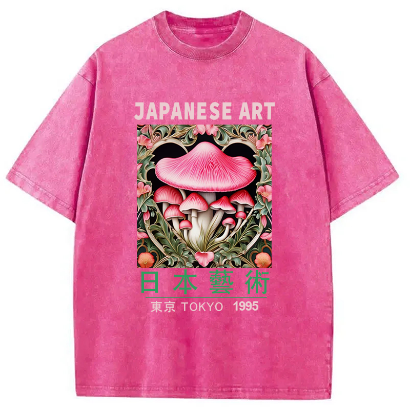 Modecanvas Pink Fantasy Mushrooms Art Washed T-Shirt