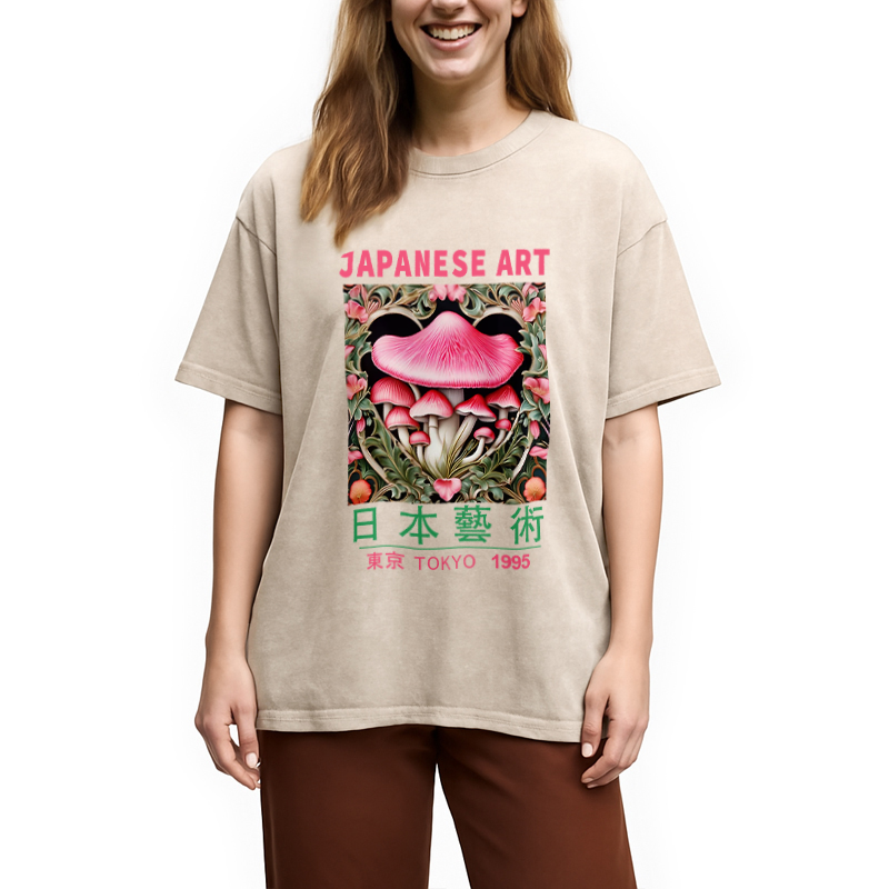 Modecanvas Pink Fantasy Mushrooms Art Washed T-Shirt