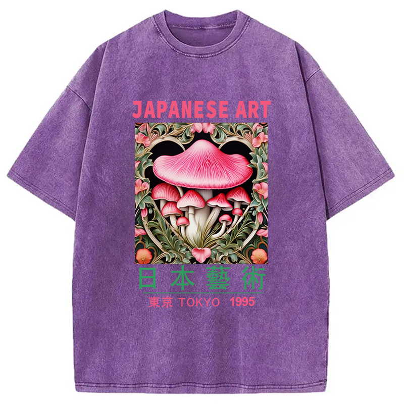 Modecanvas Pink Fantasy Mushrooms Art Washed T-Shirt