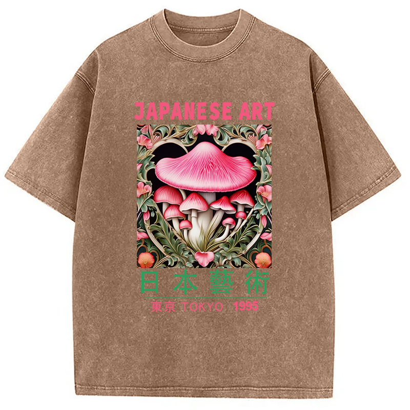 Modecanvas Pink Fantasy Mushrooms Art Washed T-Shirt