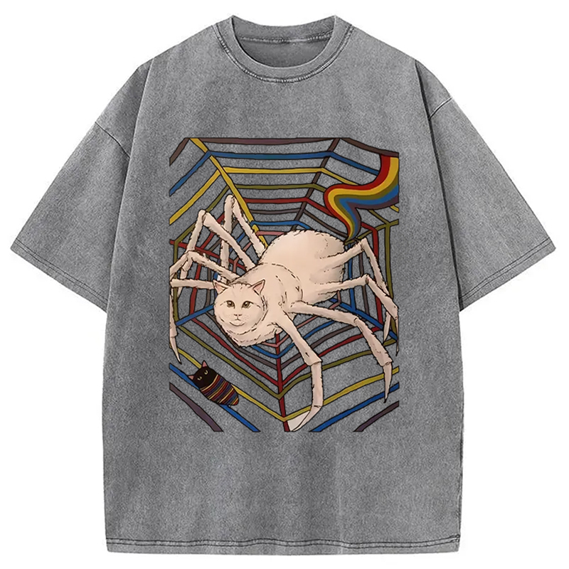 Modecanvas Funny Spider Cat Washed T-Shirt