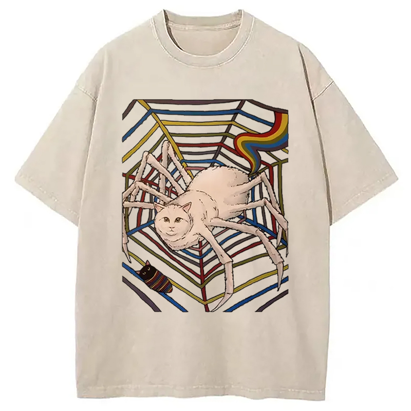 Modecanvas Funny Spider Cat Washed T-Shirt