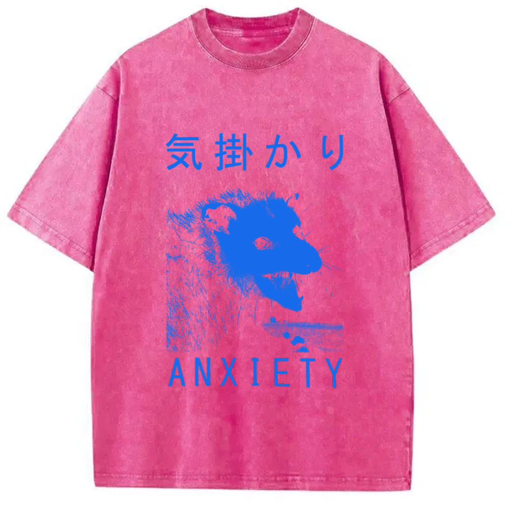 Modecanvas Anxiety Japanese Opossum Washed T-Shirt-modecanvas
