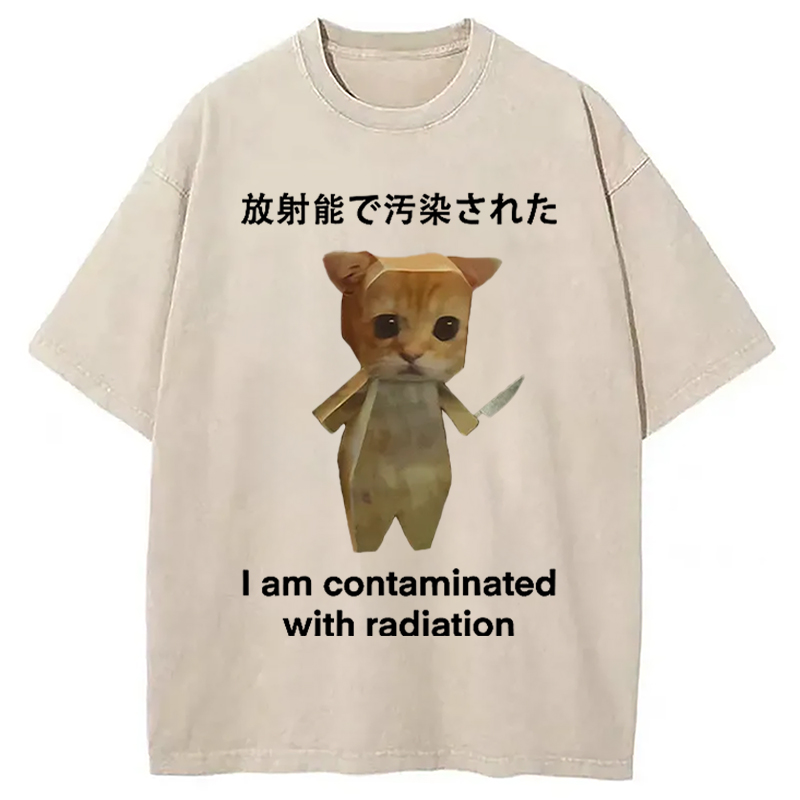 Modecanvas Kitten Contaminated By Radiation Washed T-Shirt-modecanvas