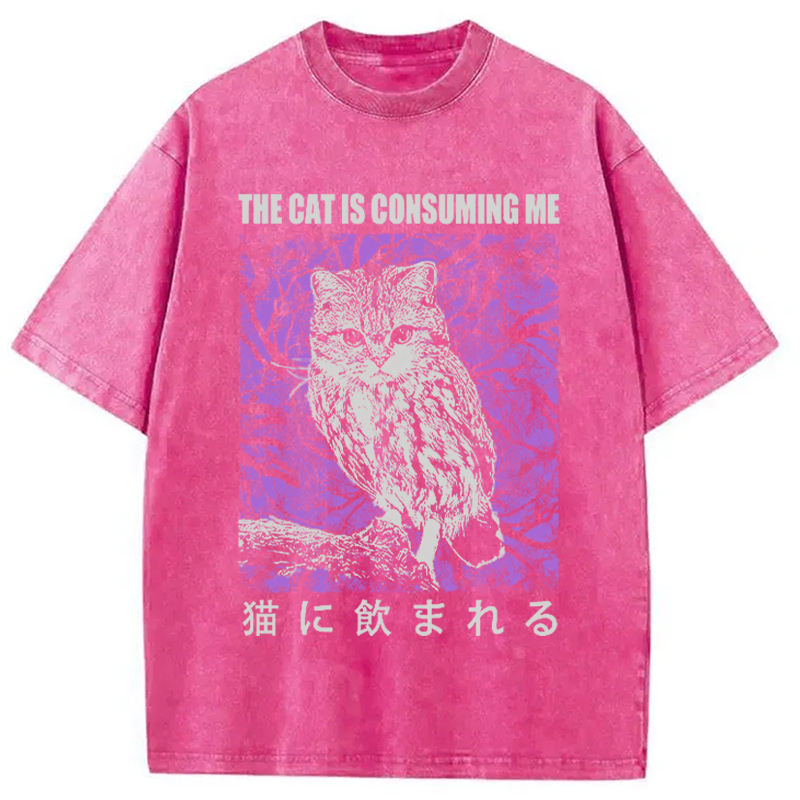 Modecanvas The Cat Is Consuming Me Washed T-Shirt