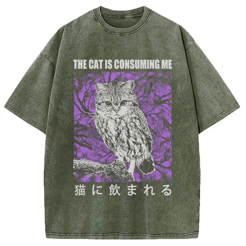 Modecanvas The Cat Is Consuming Me Washed T-Shirt