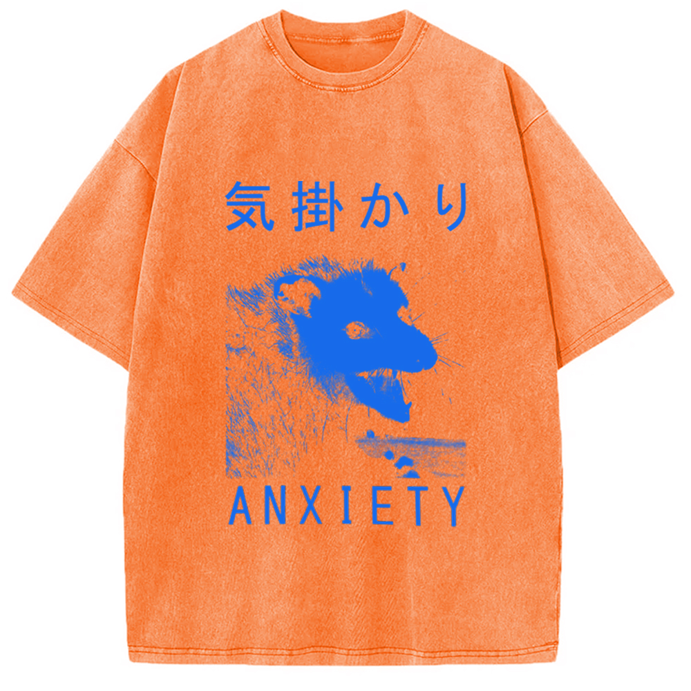 Modecanvas Anxiety Japanese Opossum Washed T-Shirt-modecanvas