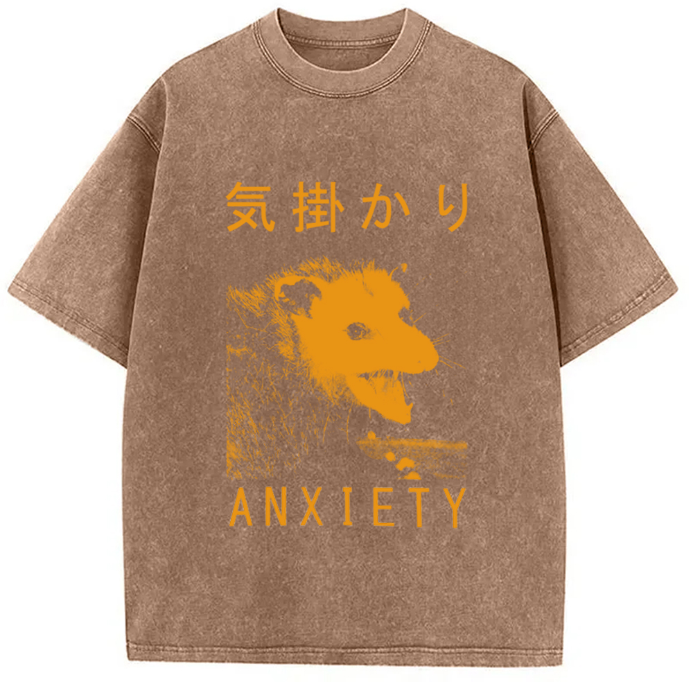 Modecanvas Anxiety Japanese Opossum Washed T-Shirt-modecanvas