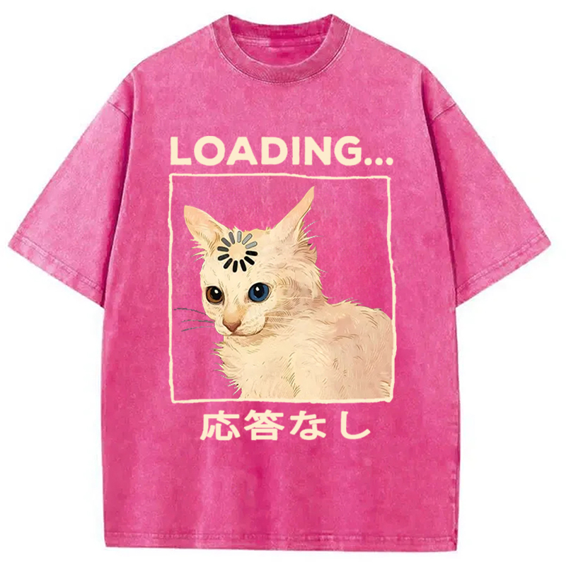 Modecanvas Funny Cat Loading Washed T-Shirt