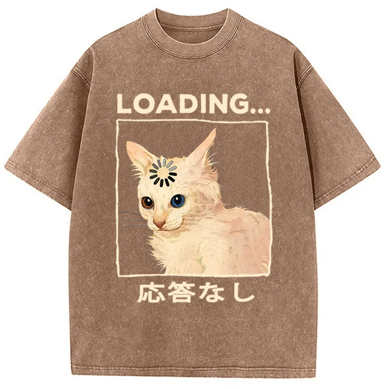 Modecanvas Funny Cat Loading Washed T-Shirt