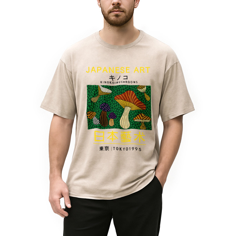 Modecanvas Japanese Art Colorful Mushrooms Washed T-Shirt