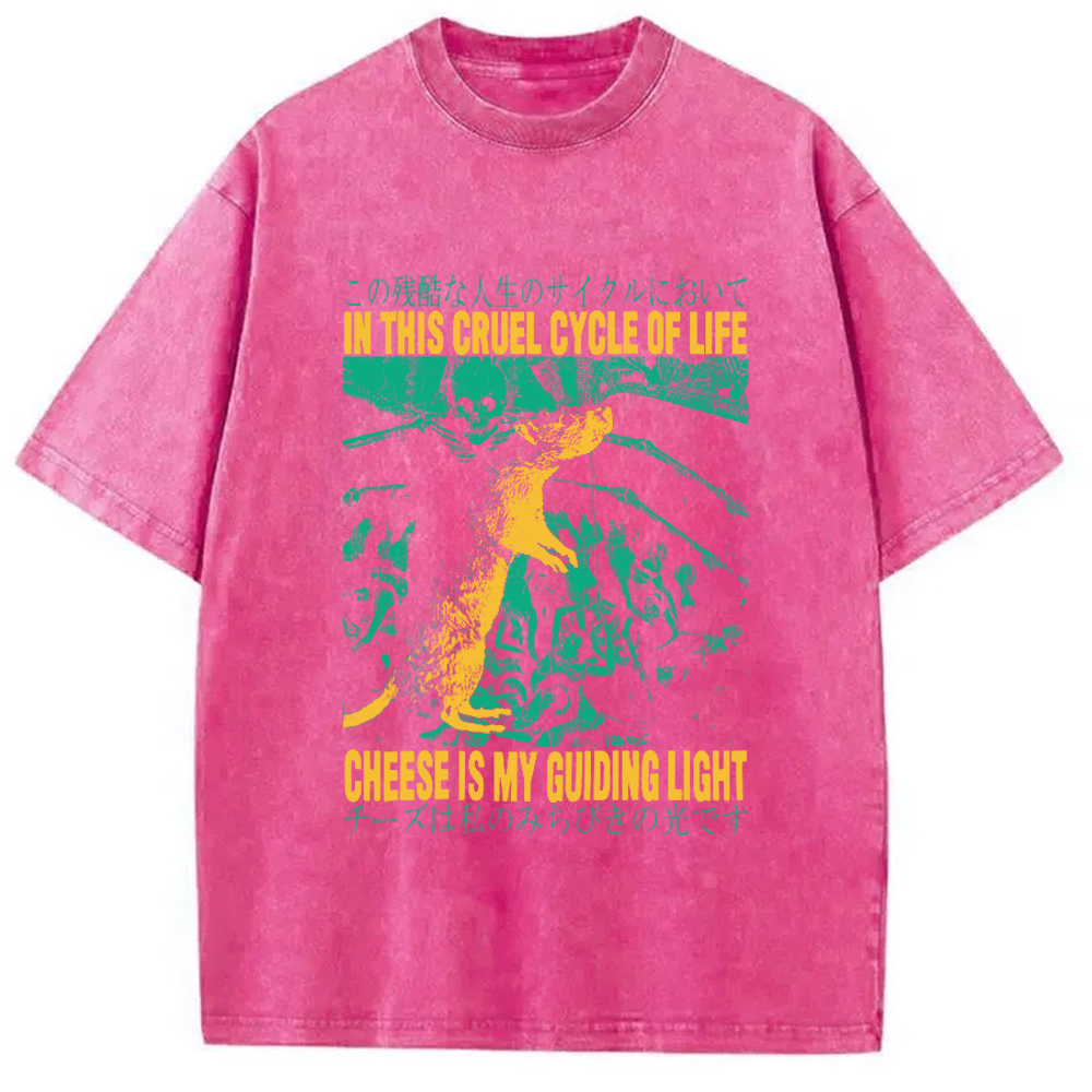 Modecanvas Cheese is My Guiding Light Rat Washed T-Shirt-modecanvas