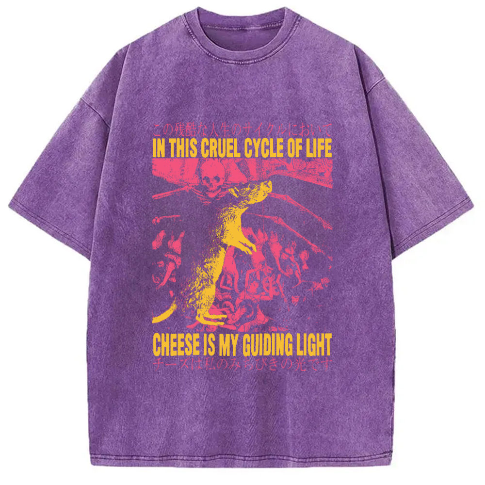 Modecanvas Cheese is My Guiding Light Rat Washed T-Shirt-modecanvas