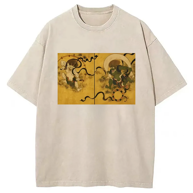 Modecanvas Fujin Raijin Japanese Ukiyo-e Washed T-Shirt
