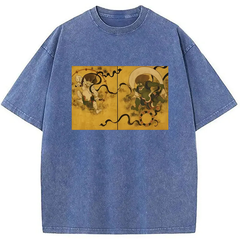 Modecanvas Fujin Raijin Japanese Ukiyo-e Washed T-Shirt