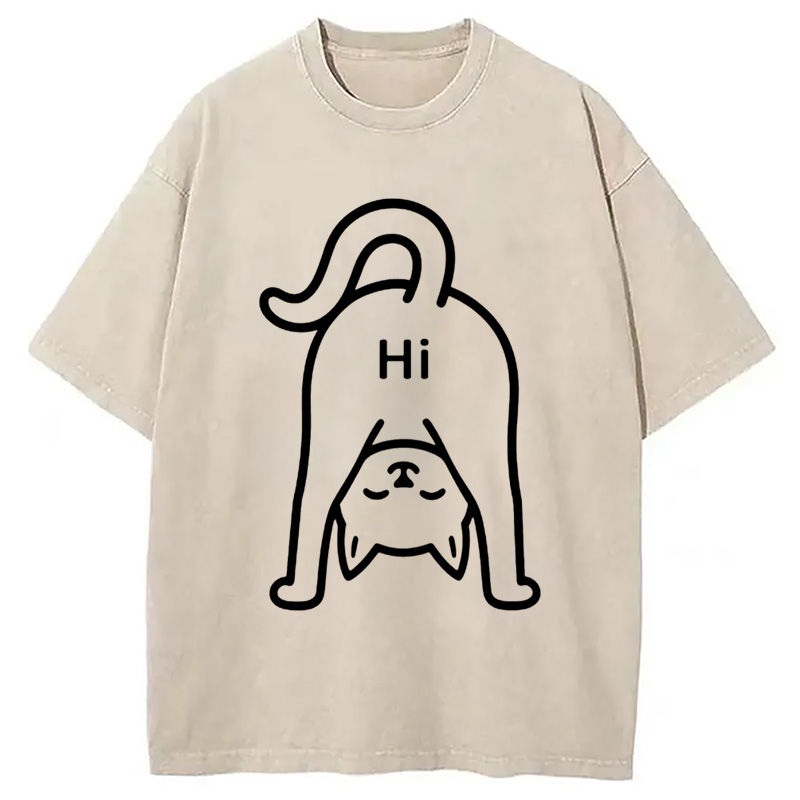 Modecanvas The Cat Says Hi Washed T-Shirt