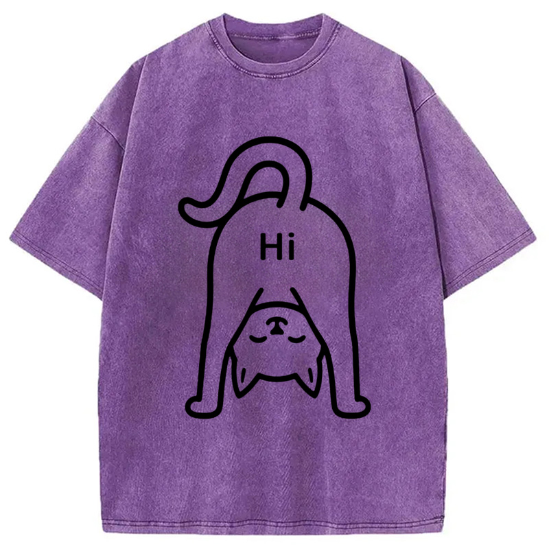 Modecanvas The Cat Says Hi Washed T-Shirt