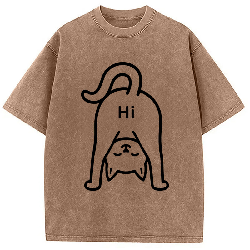 Modecanvas The Cat Says Hi Washed T-Shirt