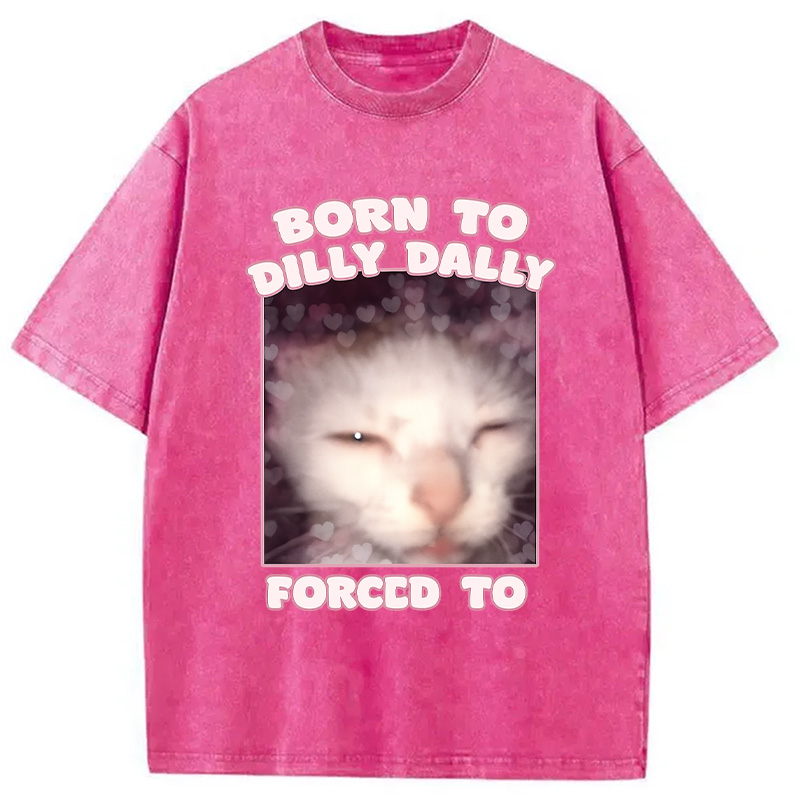 Modecanvas Born to Dilly Dally Cat Meme Washed T-Shirt