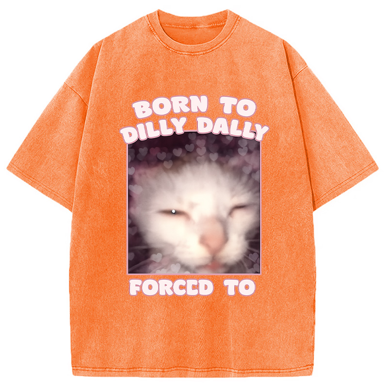 Modecanvas Born to Dilly Dally Cat Meme Washed T-Shirt