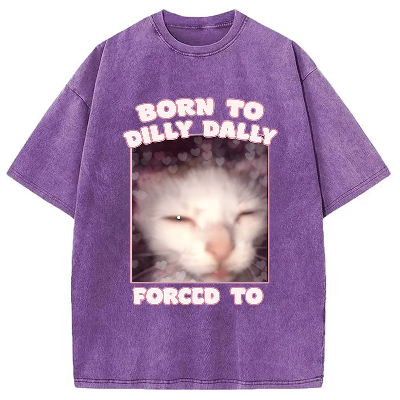 Modecanvas Born to Dilly Dally Cat Meme Washed T-Shirt