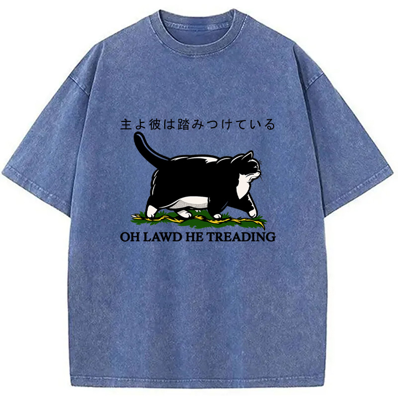 Modecanvas Oh Lawd He Treading Tuxedo Cat Washed T-Shirt