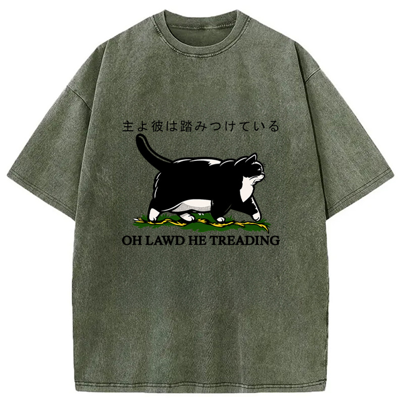 Modecanvas Oh Lawd He Treading Tuxedo Cat Washed T-Shirt