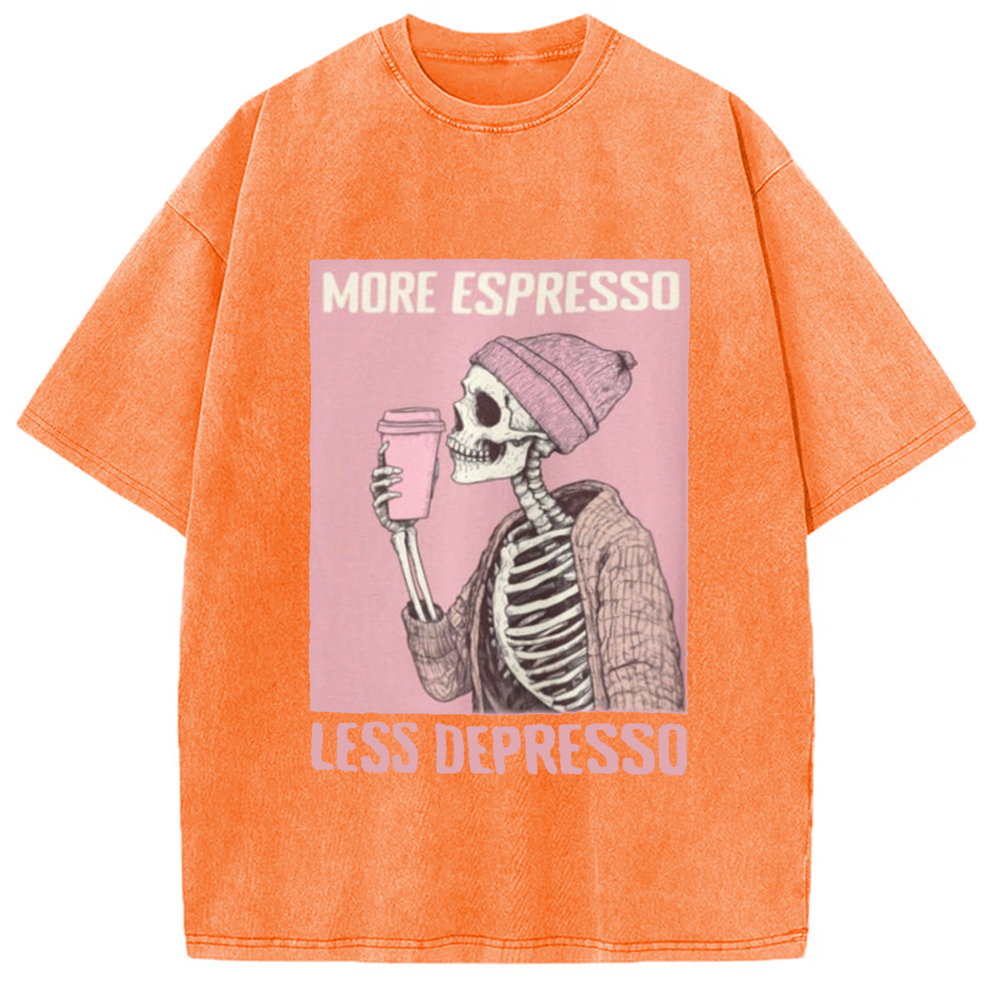 Modecanvas More Espresso Less Depresso Coffe Lover Washed T-Shirt