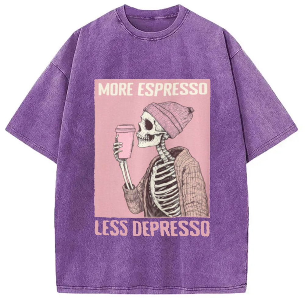 Modecanvas More Espresso Less Depresso Coffe Lover Washed T-Shirt