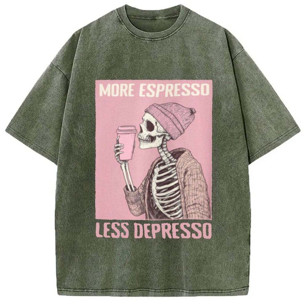 Modecanvas More Espresso Less Depresso Coffe Lover Washed T-Shirt
