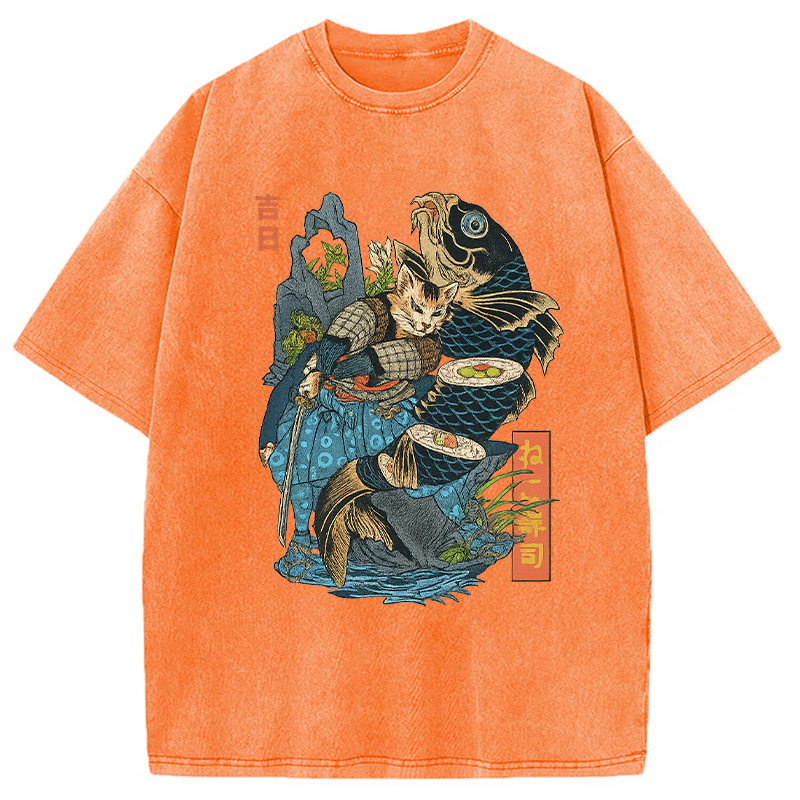 Modecanvas Neko Sushi Washed T-Shirt
