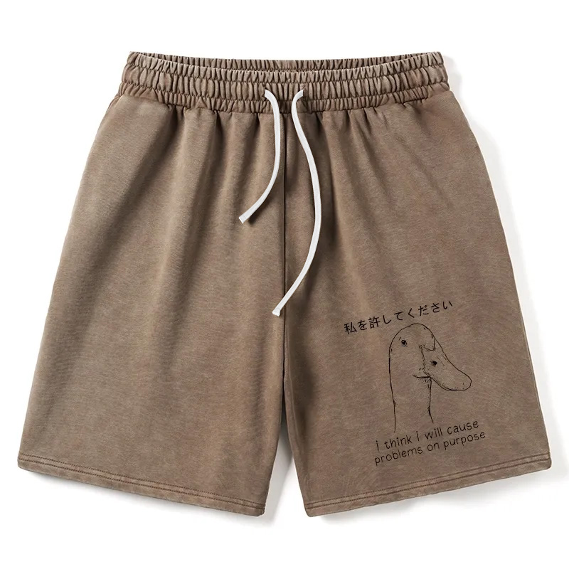 Modecanvas Stupid Goose Funny Washed Shorts