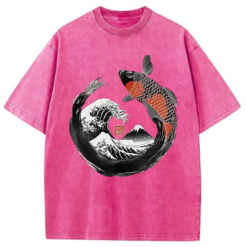 Modecanvas Retro Koi Enso Washed T-Shirt