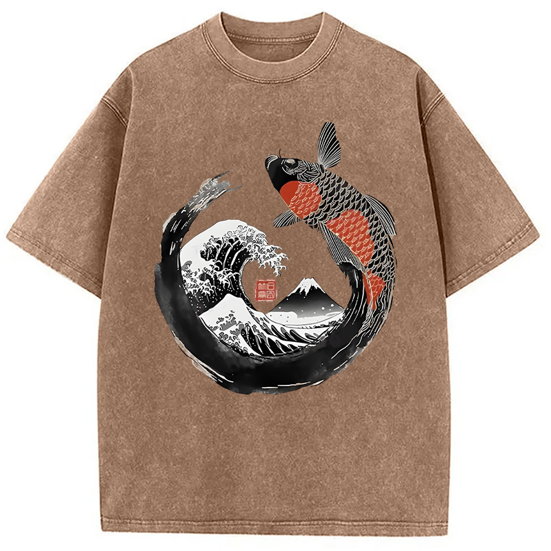 Modecanvas Retro Koi Enso Washed T-Shirt