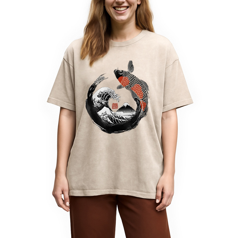 Modecanvas Retro Koi Enso Washed T-Shirt
