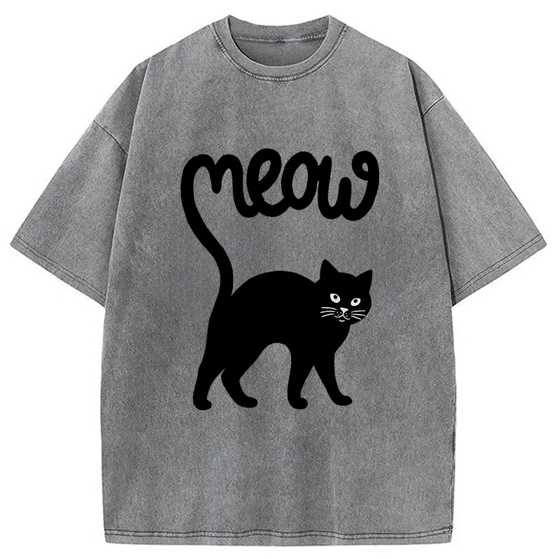 Modecanvas Funny Cat Tail Washed T-Shirt