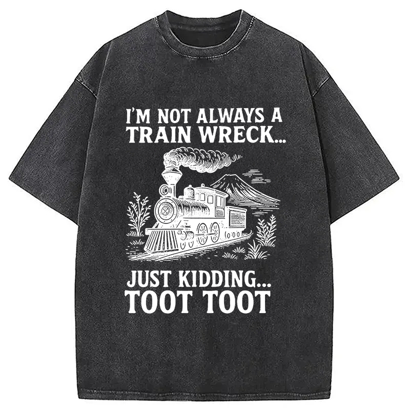 Modecanvas Funny Train Jokes DTG Printing Washed T-Shirt-modecanvas