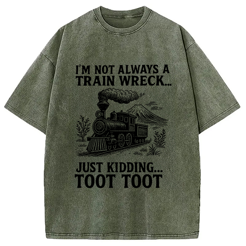 Modecanvas Funny Train Jokes DTG Printing Washed T-Shirt-modecanvas