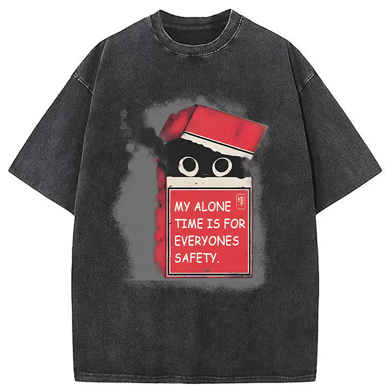 Modecanvas Funny Cat In A Cigarette Box Washed T-Shirt