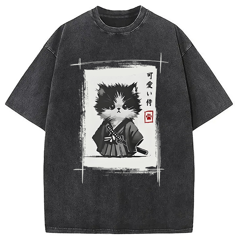 Modecanvas Kitten Samurai Washed T-Shirt
