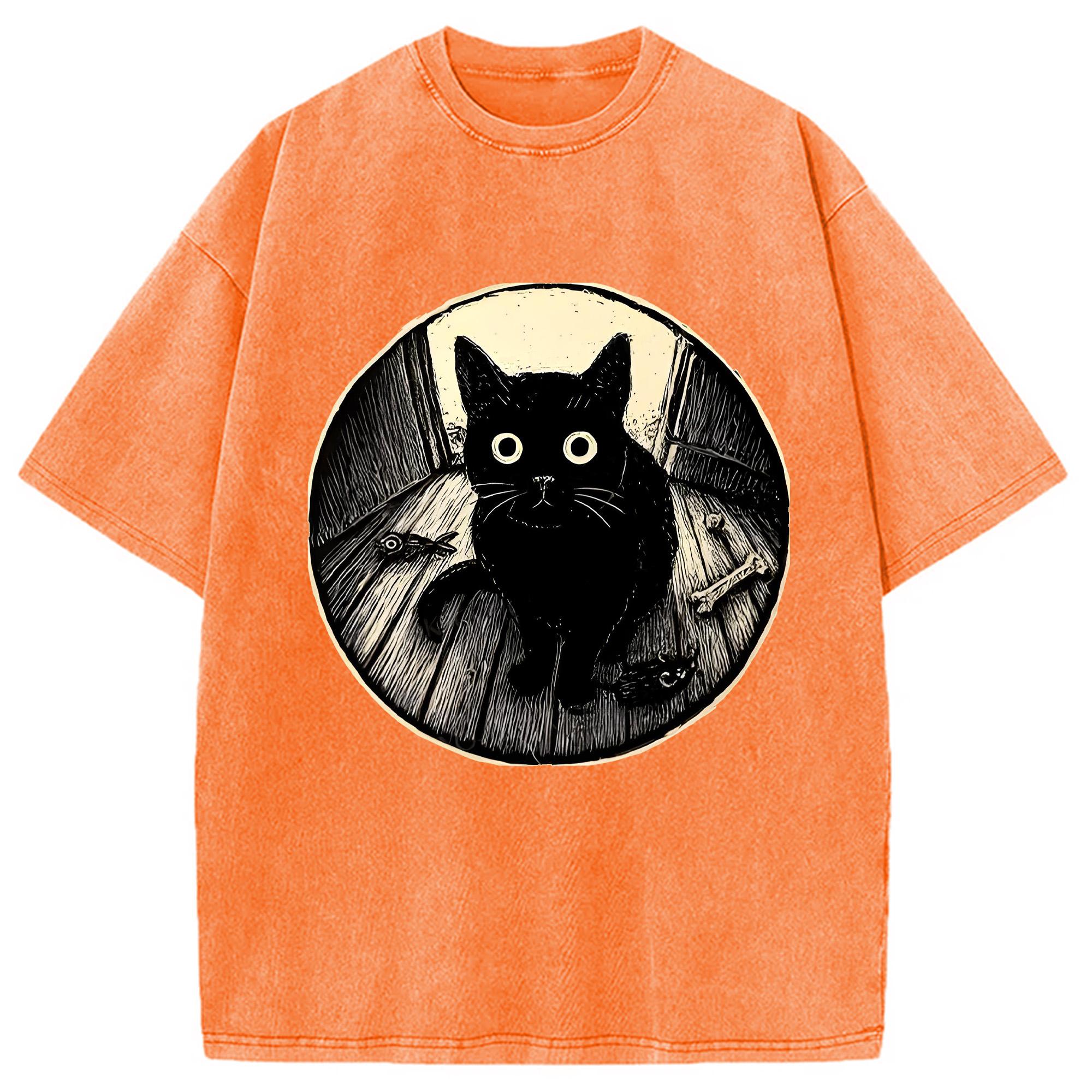Modecanvas Waiting Black Cat Washed T-Shirt