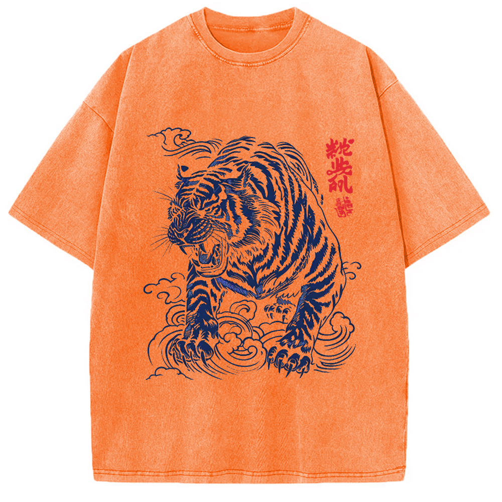 Modecanvas Japanese Tiger Washed T-Shirt-modecanvas