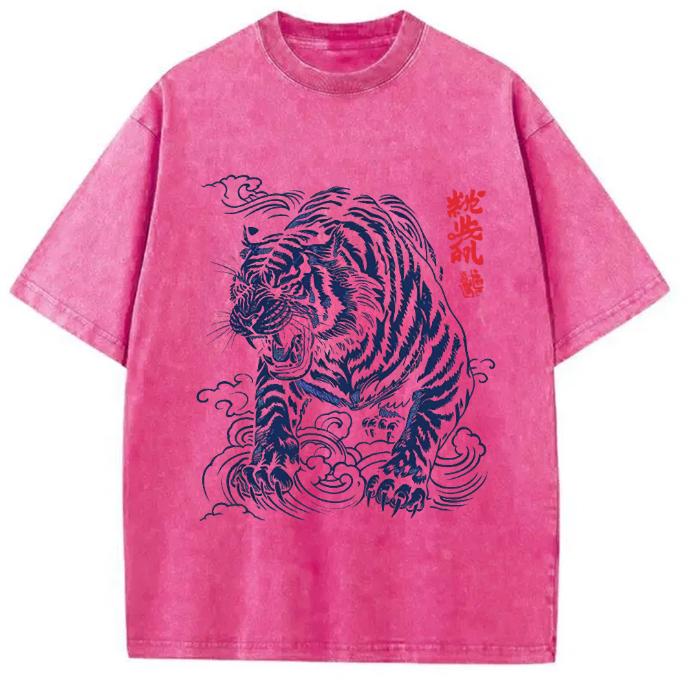 Modecanvas Japanese Tiger Washed T-Shirt-modecanvas