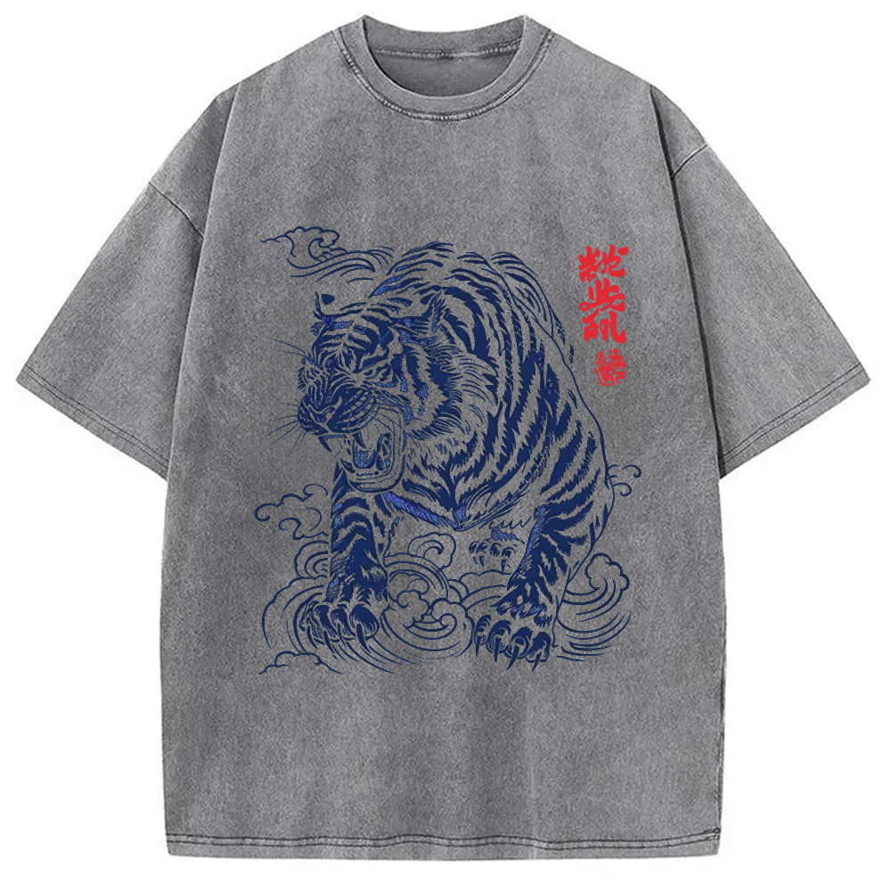 Modecanvas Japanese Tiger DTG Printing Washed T-Shirt-modecanvas
